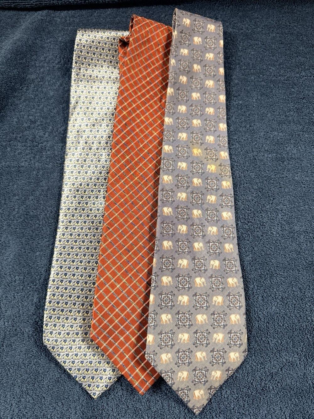 Vintage Thai Silk Tie Lot of 3 POY Thailand Chiang Mai Elephant Novelty Plaid